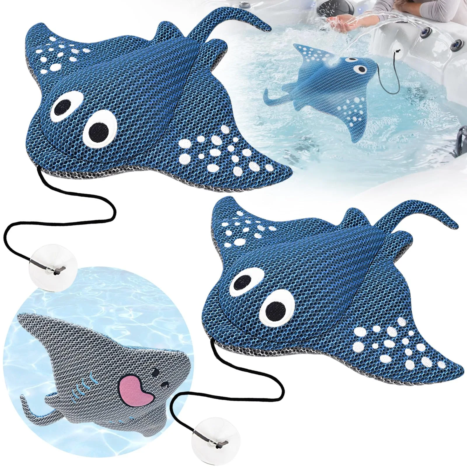 Stingray Hot Tub Scum Absorber Reusable Washable for Spa Scum Ray Floating Hot Tub Oil Absorber Cleaner Accessories for Adults (2 Pack, Stingray)